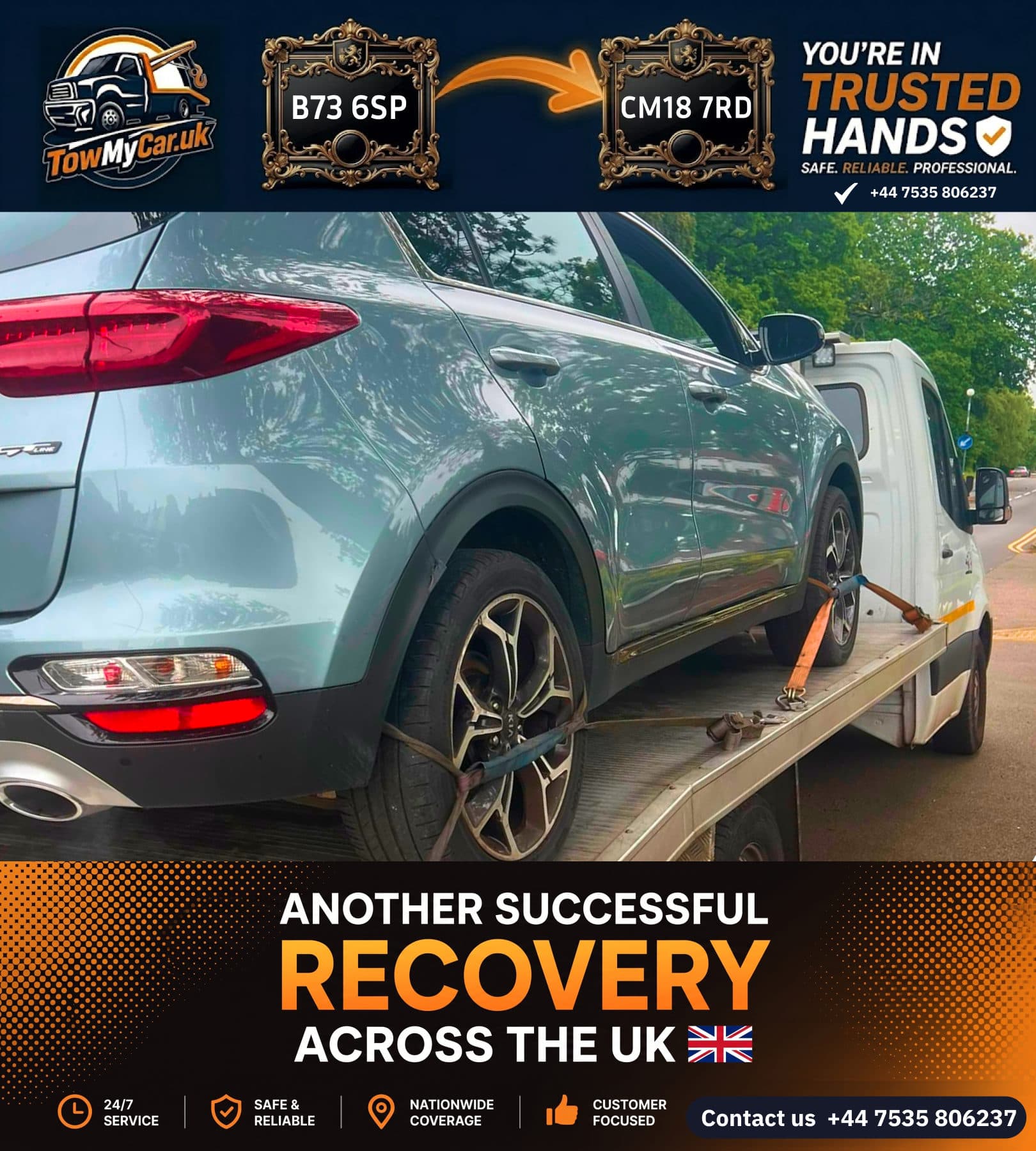TOW in Harlow, unparished area → Sutton Coldfield — TowMyCar UK roadside recovery
