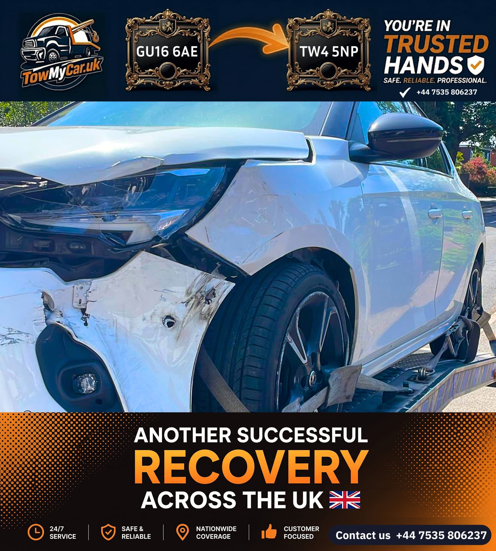 TOW in Surrey Heath, unparished area → Richmond upon Thames, unparished area — TowMyCar UK roadside recovery